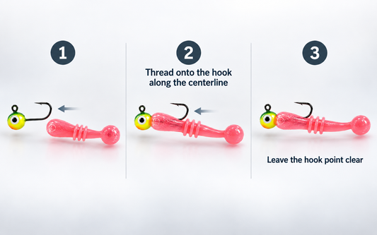 Soft plastic rigged on an ice fishing jig