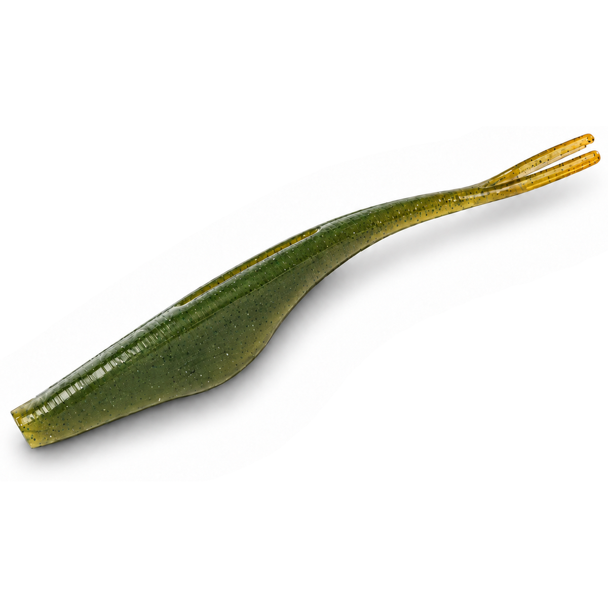 FishDaddy Soft Jerkbait 4.5" soft plastic in Green Pumpkin - Glow Green