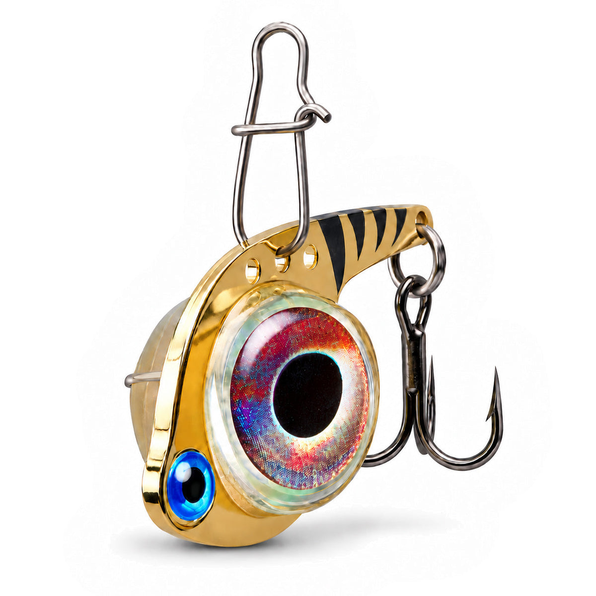 FishDaddy Dirty Bomb Minnow LED blade bait, 1/8 oz., blinking blue LED, three-quarter view