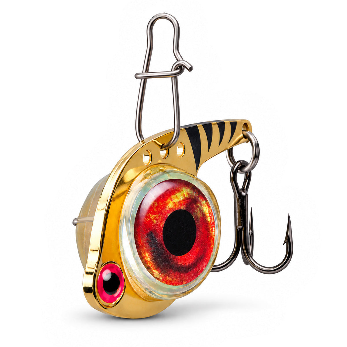 FishDaddy Dirty Bomb Minnow LED blade bait, 1/8 oz., blinking red LED, three-quarter view
