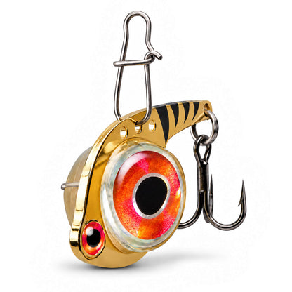FishDaddy Dirty Bomb Minnow LED blade bait, 1/8 oz., blinking pink LED, three-quarter view