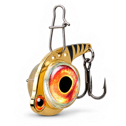 FishDaddy Dirty Bomb Minnow LED blade bait, 1/8 oz., blinking gold LED, three-quarter view