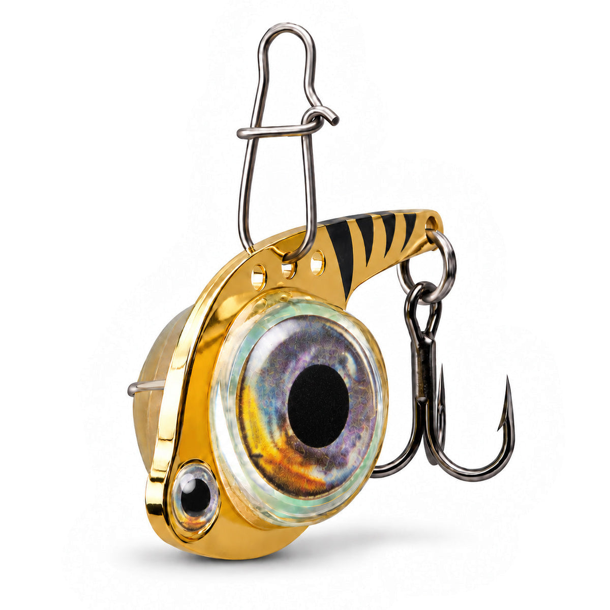 FishDaddy Dirty Bomb Minnow LED blade bait, 1/8 oz., blinking multi-color LED, three-quarter view