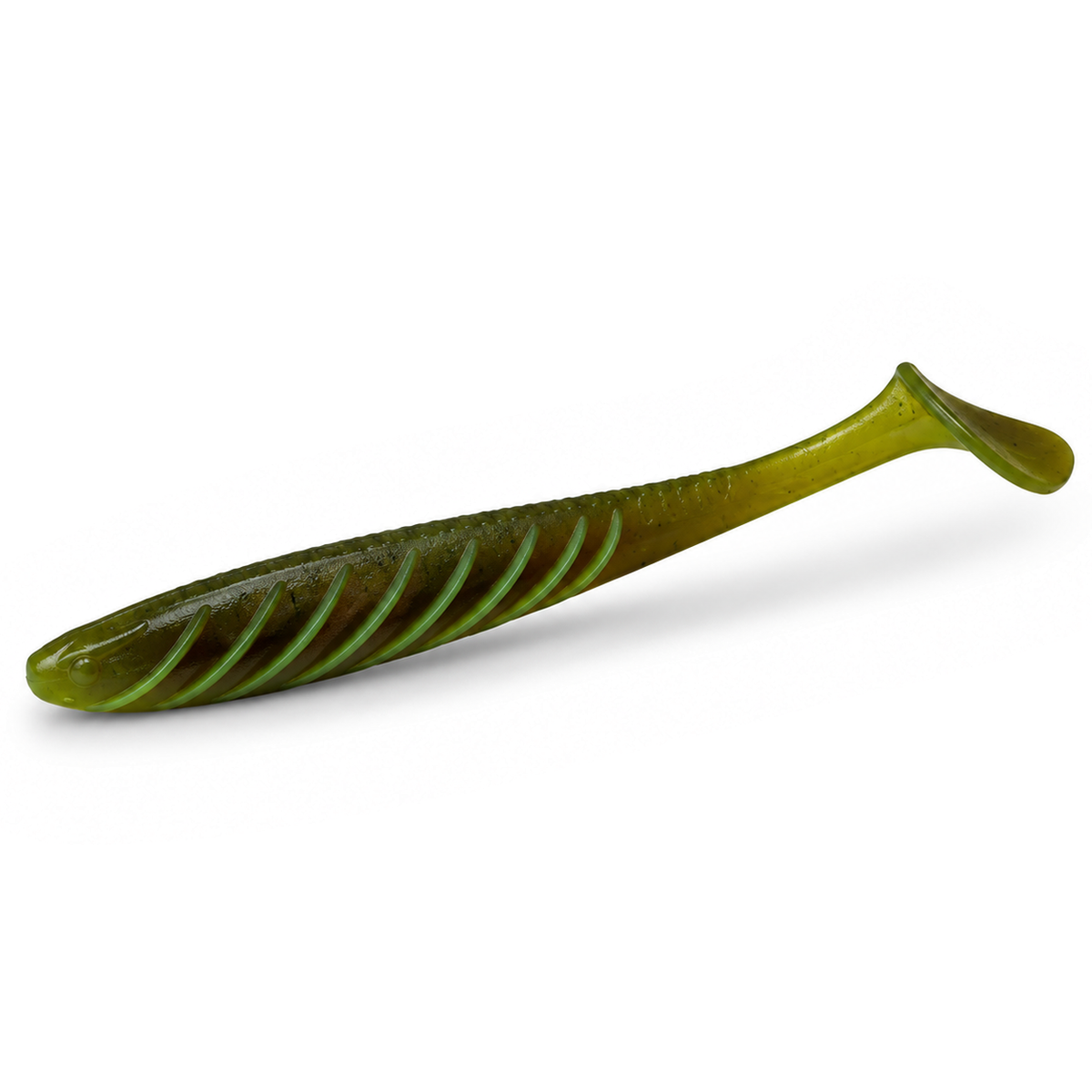 FishDaddy Spike J-Shad soft plastic in Green Pumpkin - Glow Green