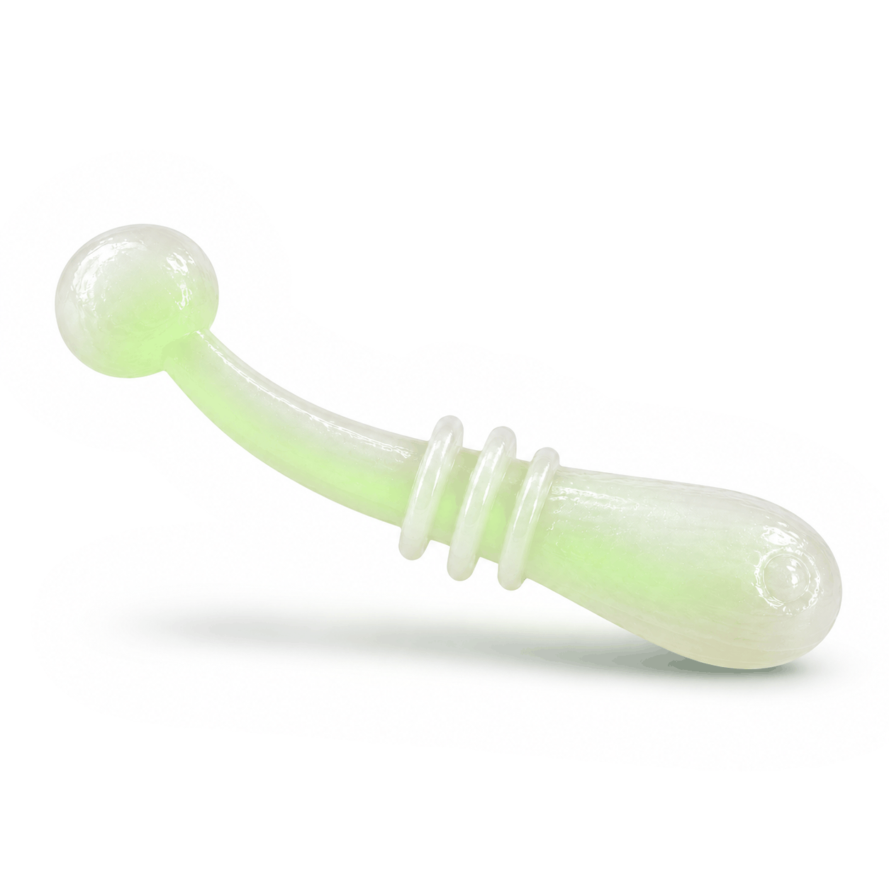 FishDaddy Boller soft plastic, White - Glow Green, showing its glow