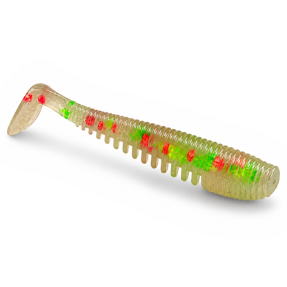 FishDaddy Lucky J-Shad soft plastic in Clear - Glow Flake