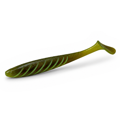 FishDaddy Spike J-Shad soft plastic in Green Pumpkin - Glow Green