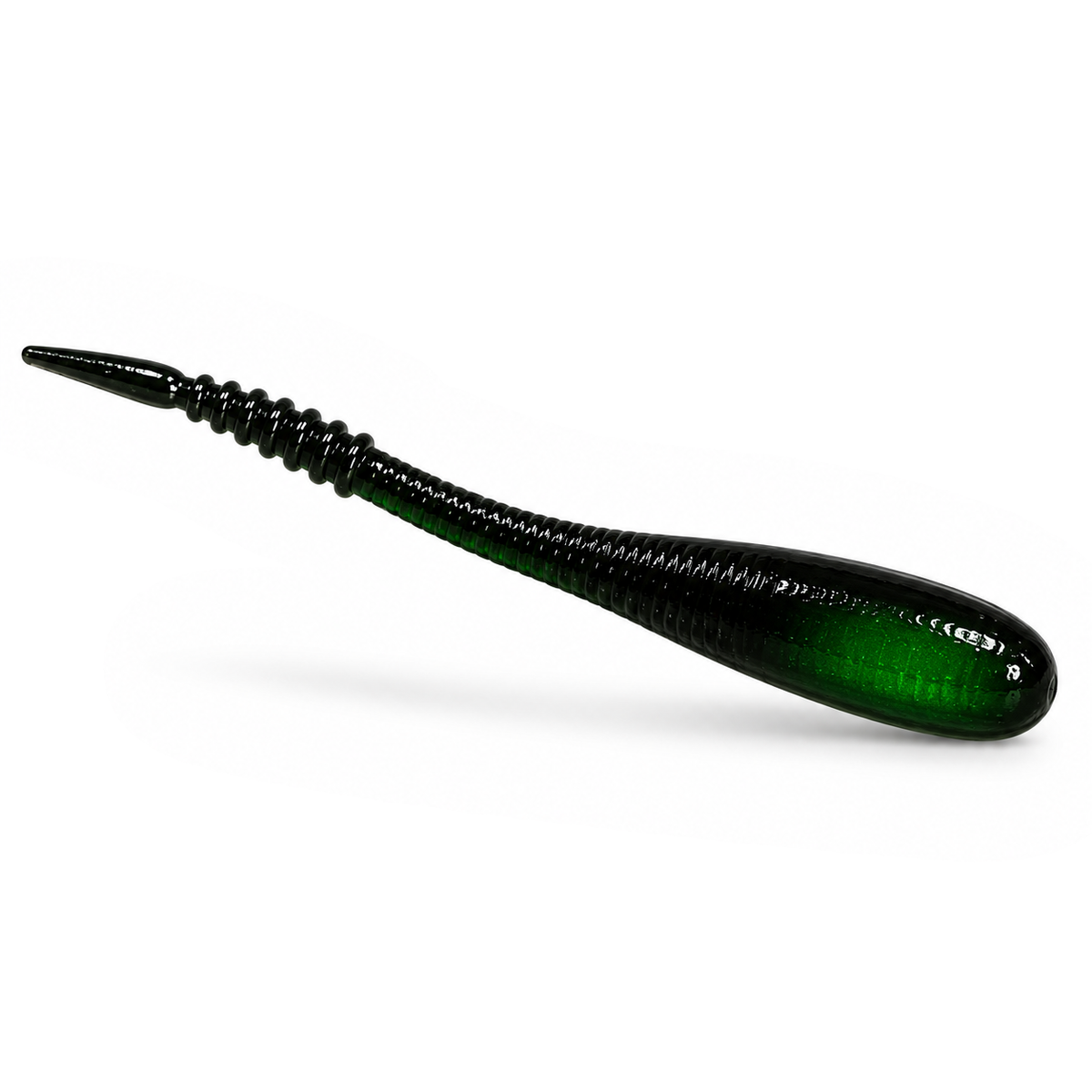 FishDaddy Spyro Tail soft plastic in Black - Glow Green