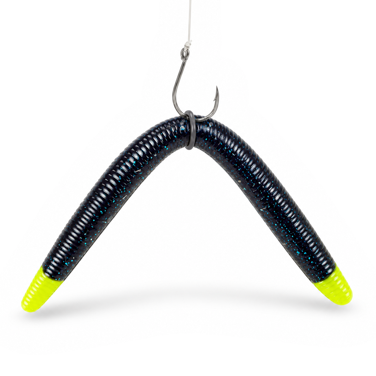 FishDaddy AirWorm soft plastic in Black - Glow Green Core