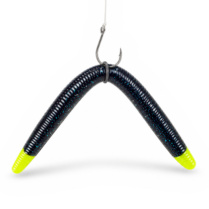 FishDaddy AirWorm soft plastic in Black - Glow Green Core