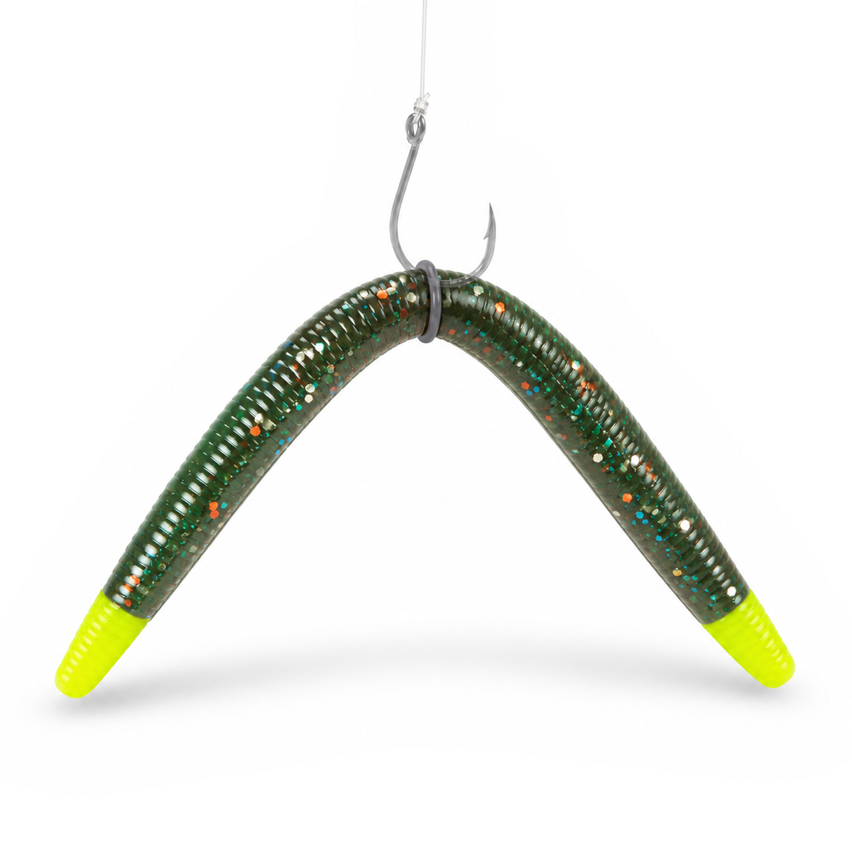 FishDaddy AirWorm soft plastic in Green Pumpkin - Glow Green Core