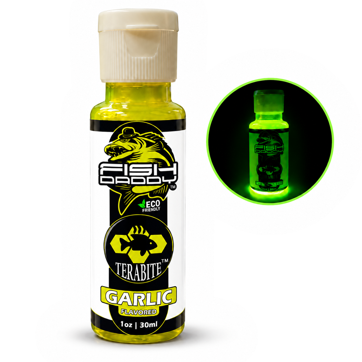 FishDaddy TERABITE UV Glow fishing scent enhancer in Glow Green, Garlic
