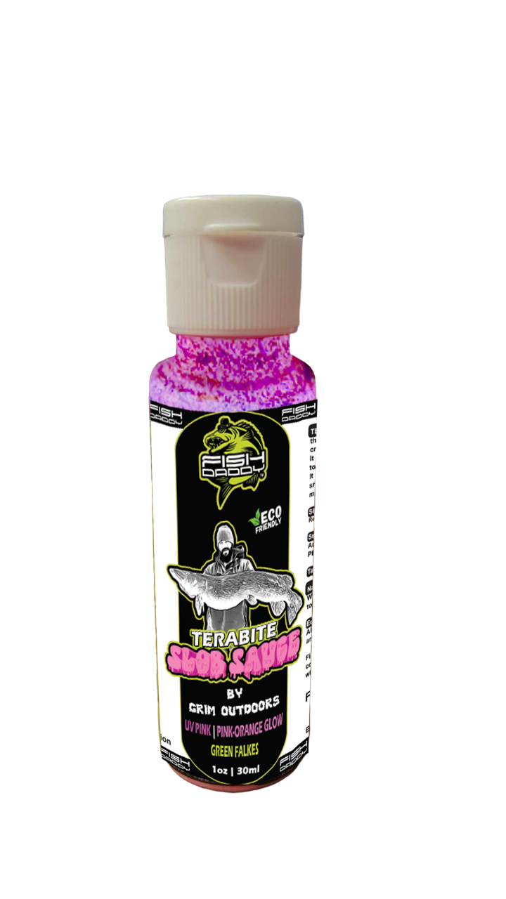 FishDaddy TERABITE Slob Sauce fishing scent enhancer in Glow Pink with Green Flakes