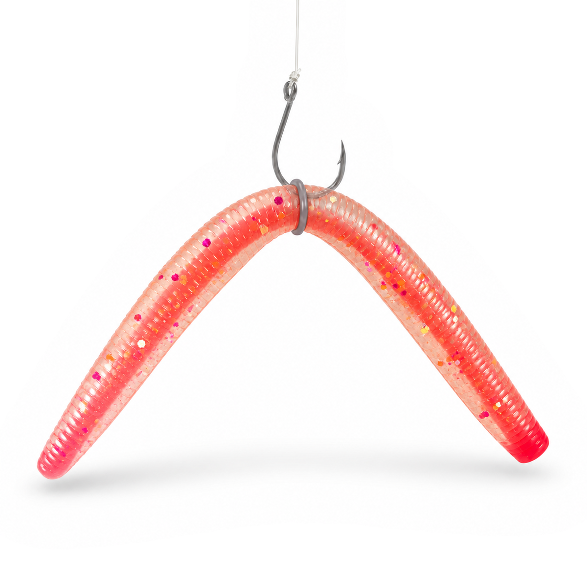 FishDaddy AirWorm soft plastic in Glow Flake - Glow Red Core