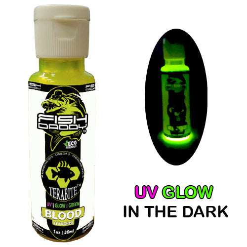 FishDaddy TERABITE UV Glow fishing scent enhancer in Glow Green, Blood
