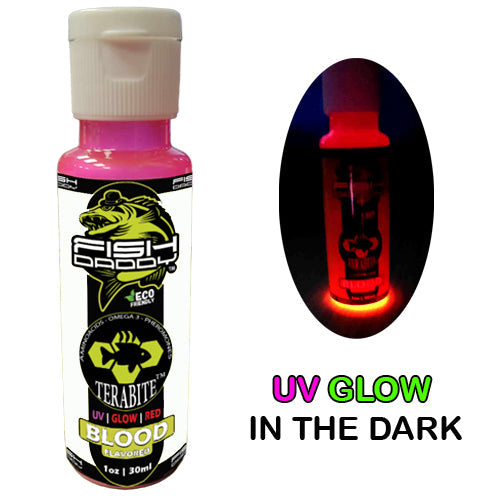 FishDaddy TERABITE UV Glow fishing scent enhancer in Glow Pink, Blood